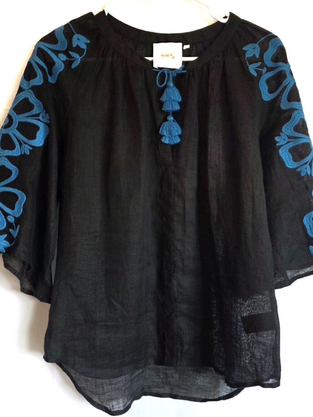 ELEVEN MARCH 11 Linen Embroidered Top S